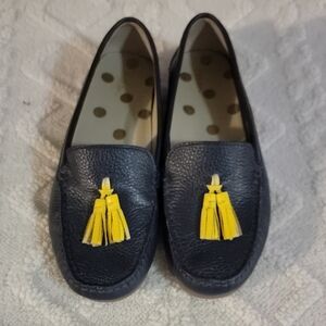 Boden Navy Loafers with Yellow Tassel Accents
